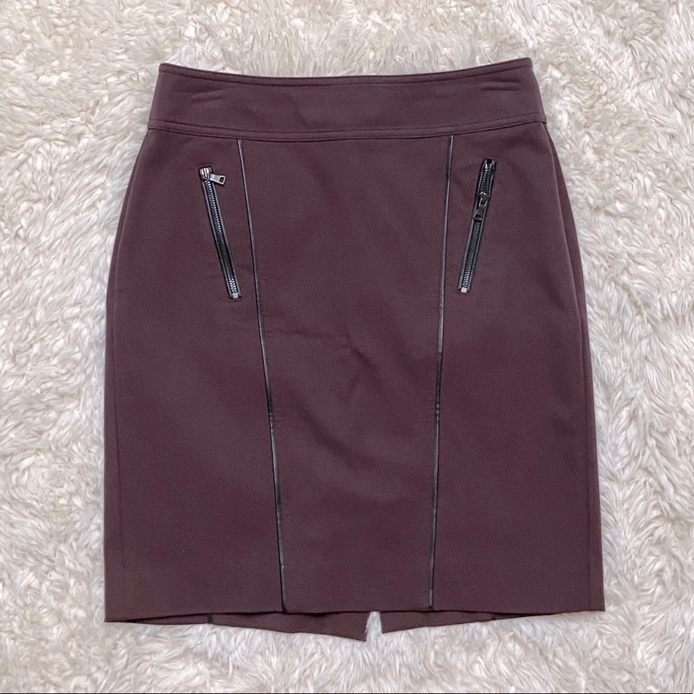 Ann Taylor Pencil Skirt Faux Leather Seams Zipper Details